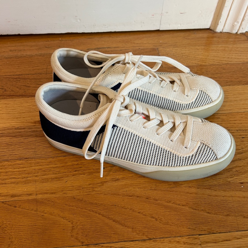 Rothy's White and Navy Sneakers Casual Low-Top Design